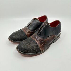 BedStu Cobbler Series Loafer Shoes Women 6 Black Leather Distressed Cap‎ Toe